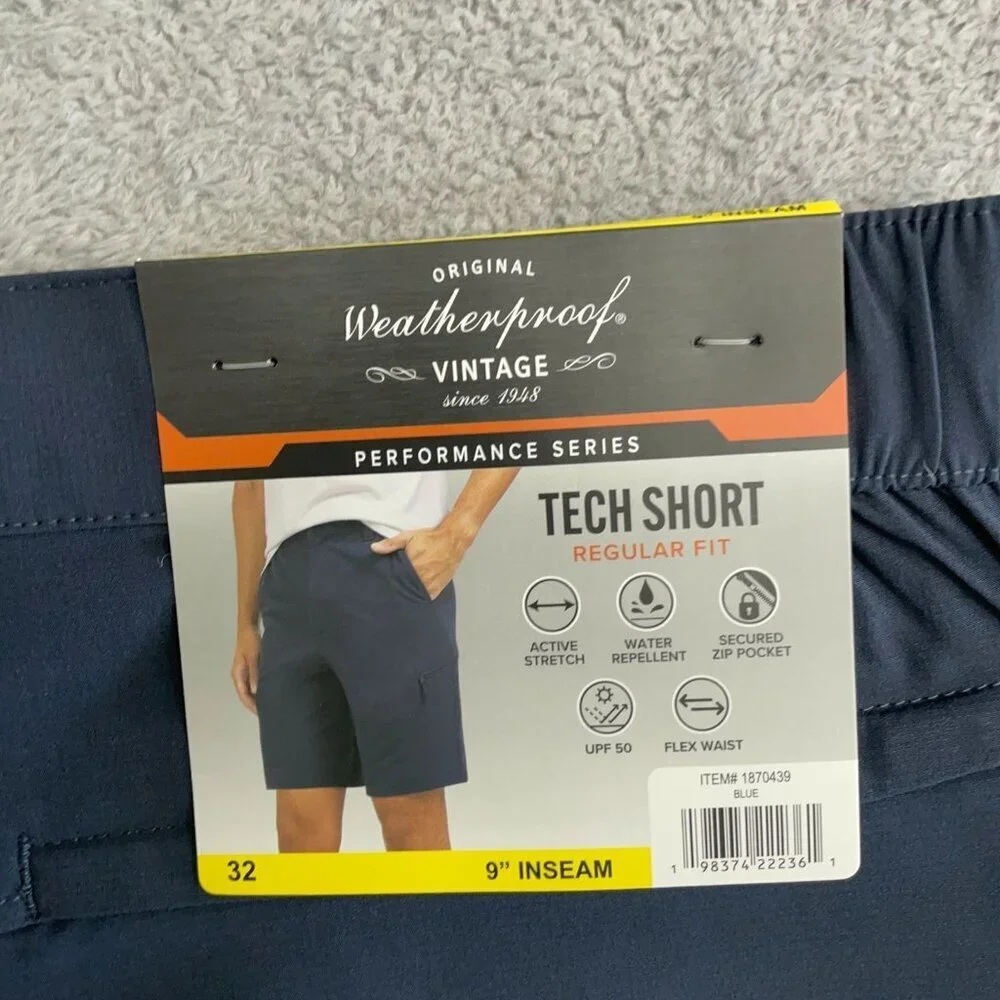 Weatherproof Vintage Men's 32 Cargo Tech Shorts Blue 9